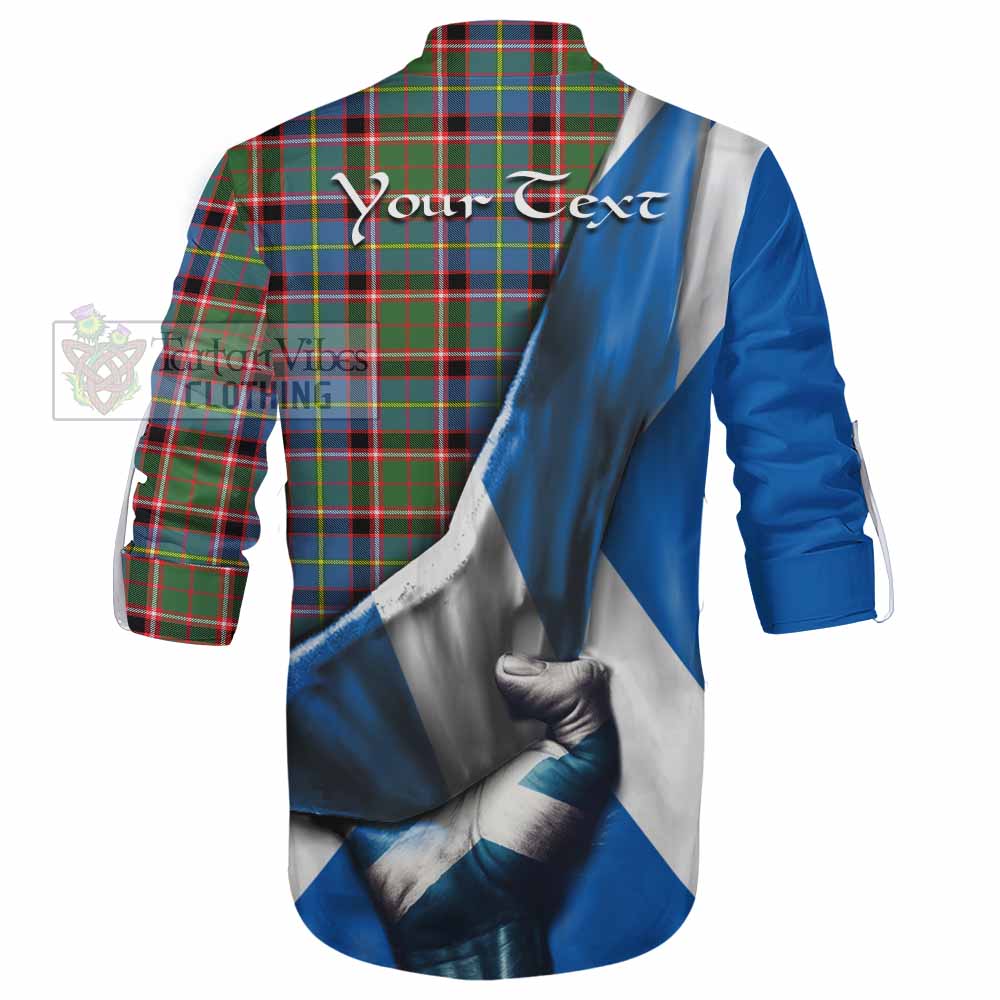 Tartan Vibes Clothing Glass Tartan Ghillie Kilt Shirt with Family Crest Scotland Patriotic Style