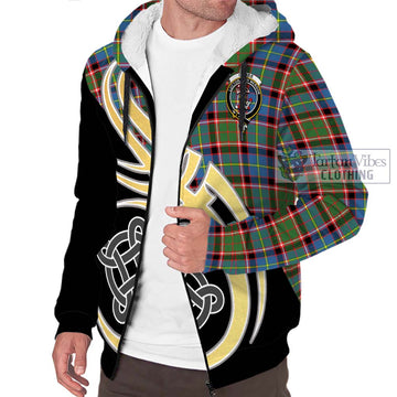 Glass Tartan Sherpa Hoodie with Family Crest and Celtic Symbol Style - Tartan Vibes Clothing