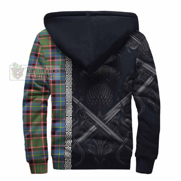 Glass Tartan Sherpa Hoodie with Family Crest Cross Sword Thistle Celtic Vibes - Tartan Vibes Clothing