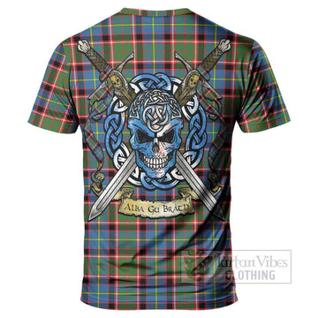 Glass Tartan T-Shirt with Family Crest Celtic Skull Style - Tartan Vibes Clothing