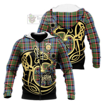 Glass Tartan Knitted Hoodie with Family Crest Celtic Wolf Style Unisex Knitted Zip Hoodie - Tartan Vibes Clothing