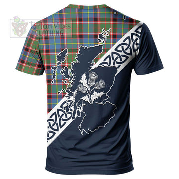Glass Tartan T-Shirt Featuring Thistle and Scotland Map - Tartanvibesclothing Store
