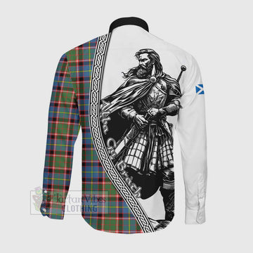 Glass Tartan Clan Crest Long Sleeve Button Shirt with Highlander Warrior Celtic Style Men's Shirt - Tartan Vibes Clothing