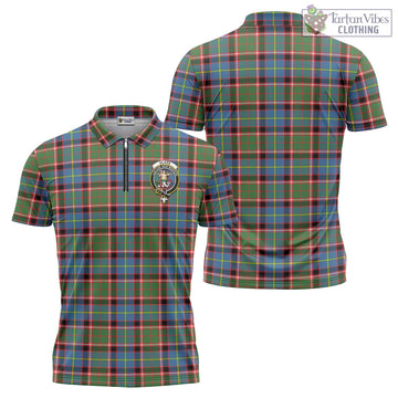 Glass Tartan Zipper Polo Shirt with Family Crest - Tartan Vibes Clothing