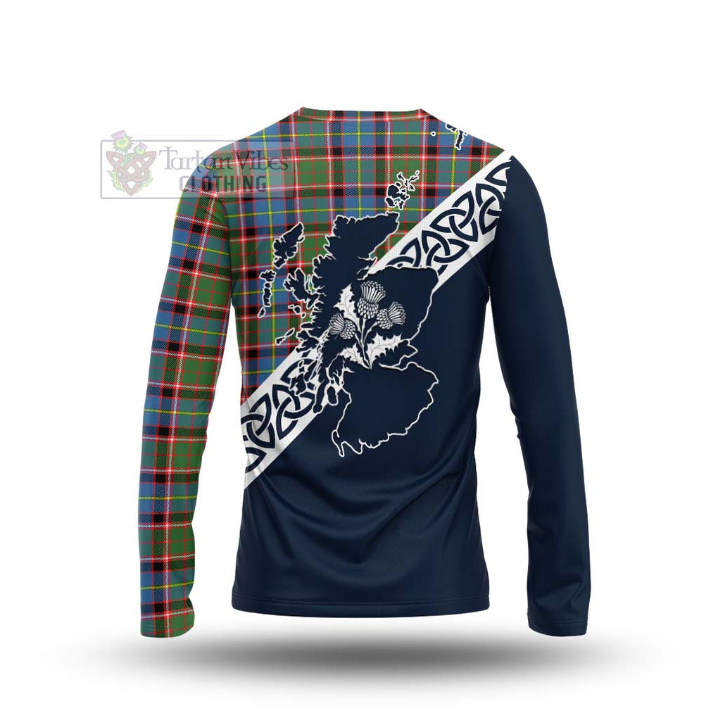 Glass Tartan Long Sleeve T-Shirt Featuring Thistle and Scotland Map - Tartan Vibes Clothing