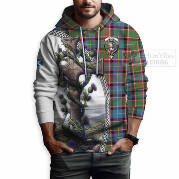 Glass Tartan Hoodie with Family Crest and St. Andrew's Cross Accented by Thistle Vines - Tartan Vibes Clothing