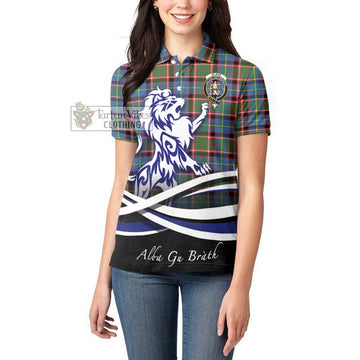 Glass Tartan Women's Polo Shirt with Alba Gu Brath Regal Lion Emblem - Tartan Vibes Clothing