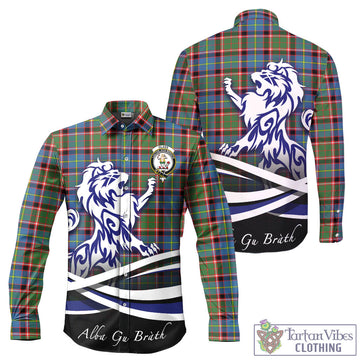 Glass Tartan Long Sleeve Button Up Shirt with Alba Gu Brath Regal Lion Emblem - Tartan Vibes Clothing