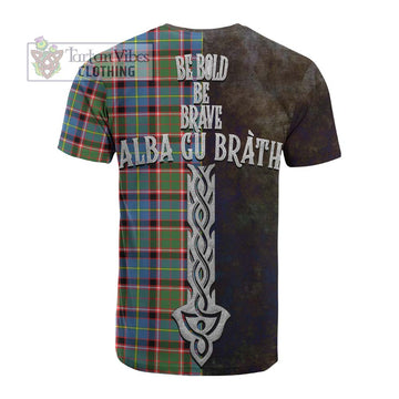 Glass Tartan Family Crest Cotton T-shirt Alba Gu Brath Be Brave Lion Ancient Style