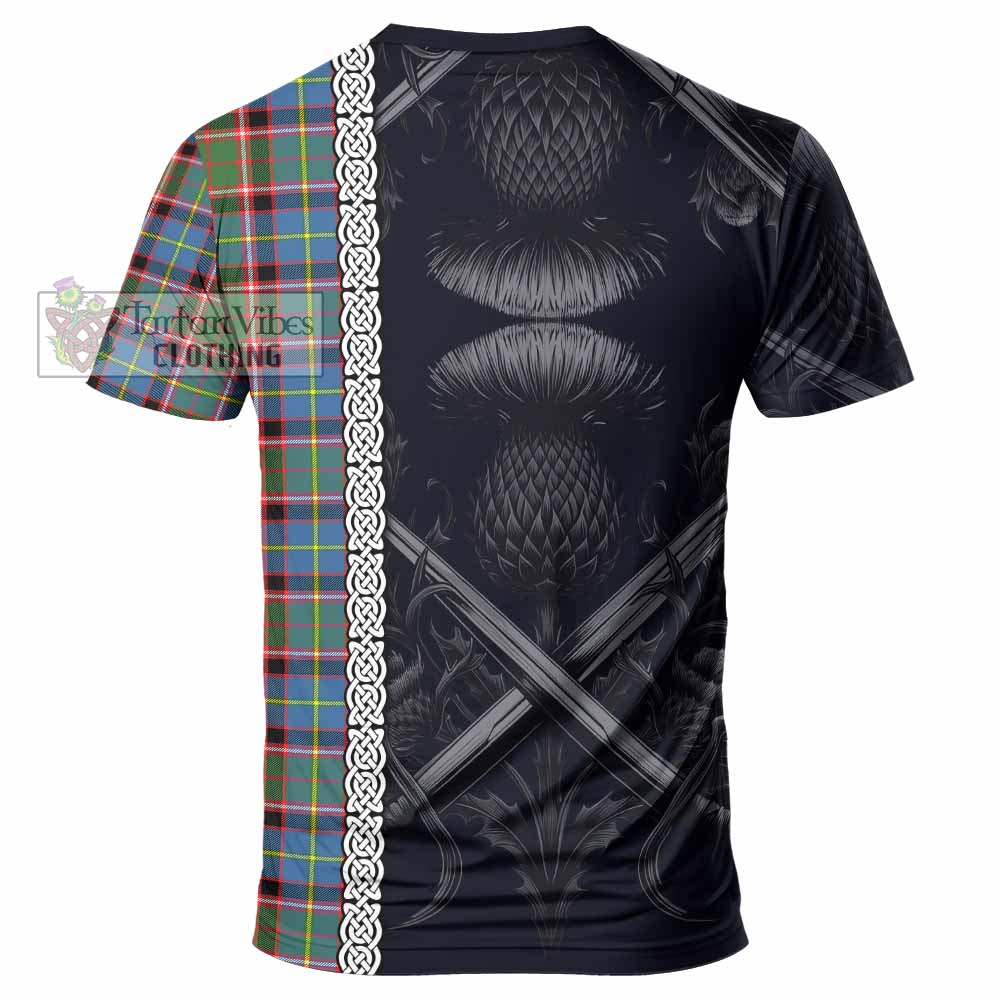 Glass Tartan T-Shirt with Family Crest Cross Sword Thistle Celtic Vibes - Tartan Vibes Clothing