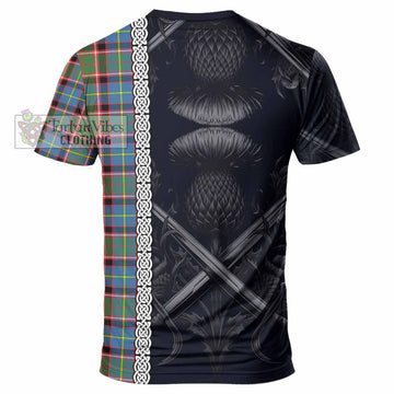 Glass Tartan T-Shirt with Family Crest Cross Sword Thistle Celtic Vibes - Tartan Vibes Clothing