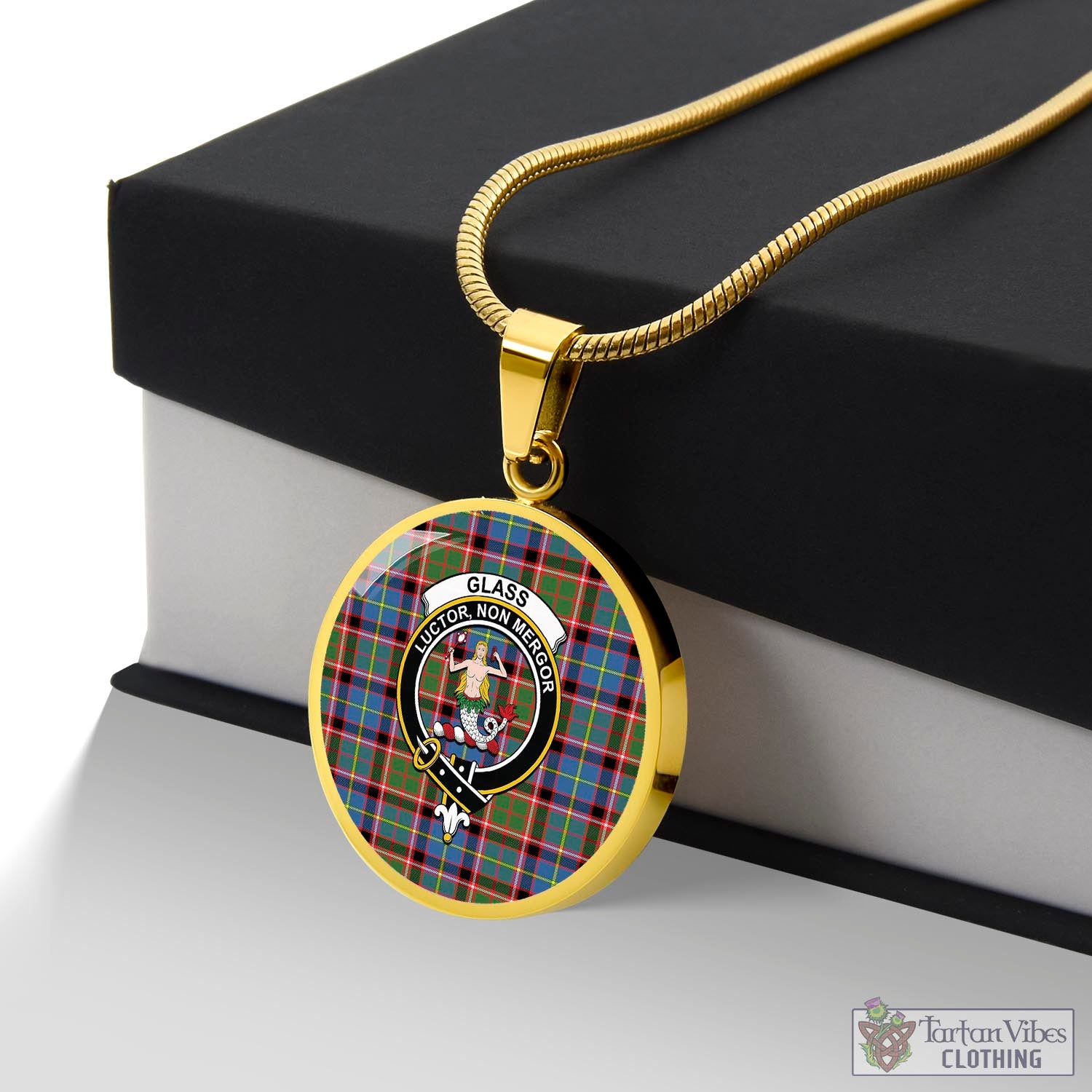 Glass Tartan Circle Necklace with Family Crest Luxury Necklace (Gold) No - Tartan Vibes Clothing