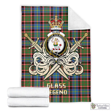 Glass Tartan Blanket with Clan Crest and the Golden Sword of Courageous Legacy - Tartan Vibes Clothing