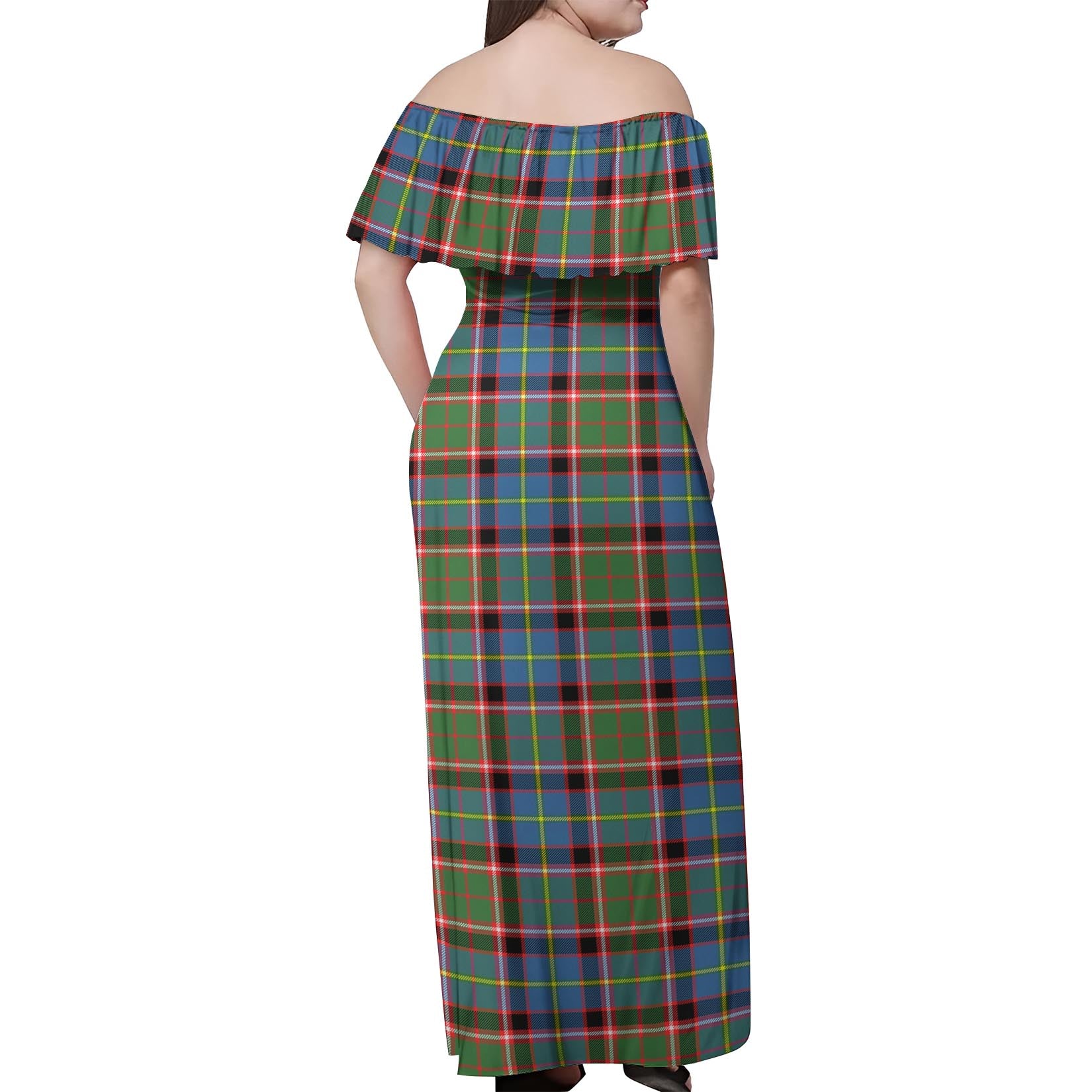 Glass Tartan Off Shoulder Long Dress - Tartan Vibes Clothing