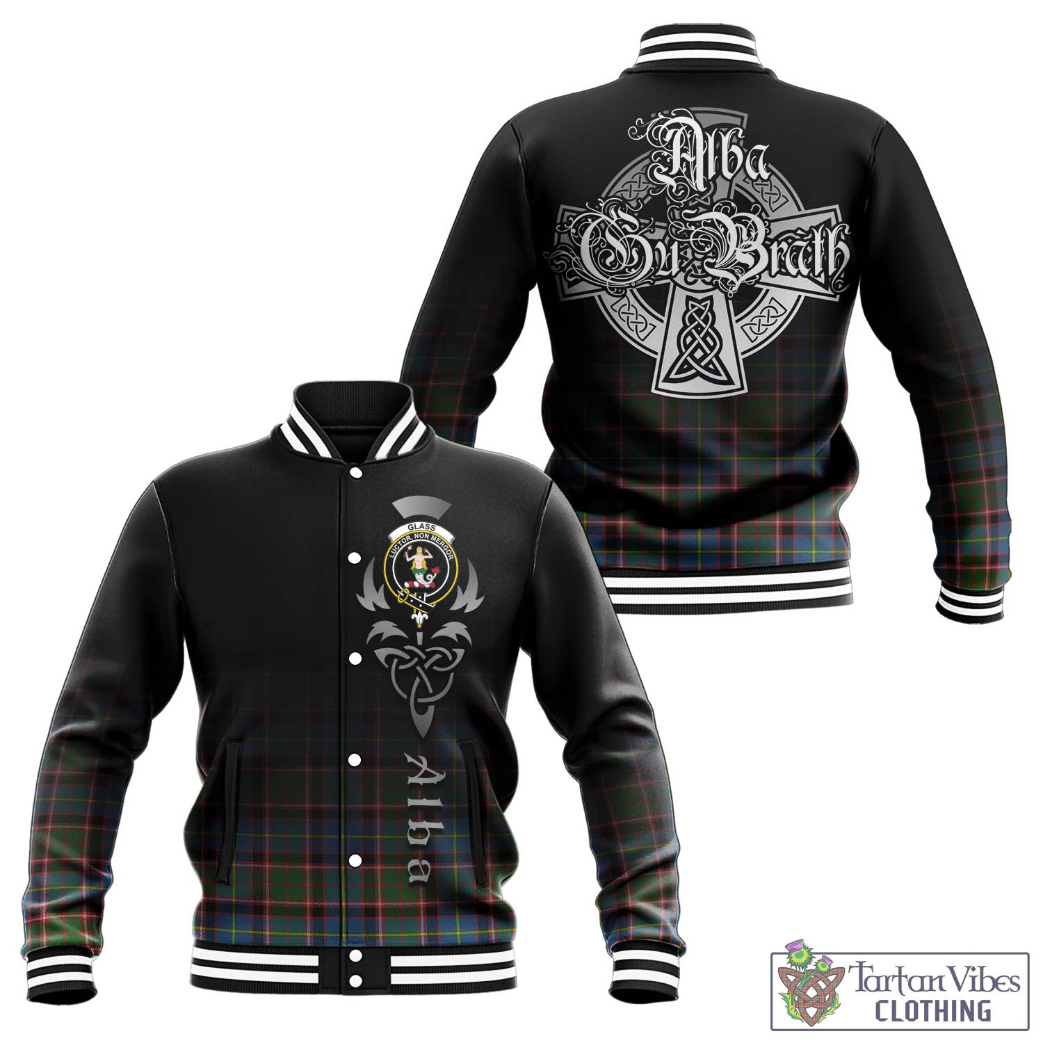 Glass Tartan Baseball Jacket Featuring Alba Gu Brath Family Crest Celtic Inspired - Tartan Vibes Clothing
