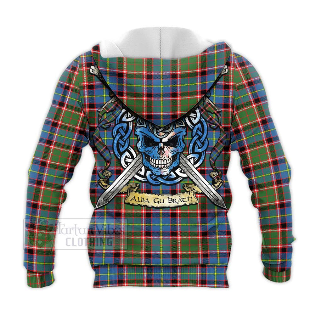 Glass Tartan Knitted Hoodie with Family Crest Celtic Skull Style - Tartan Vibes Clothing