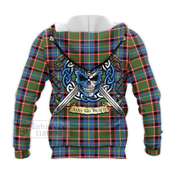 Glass Tartan Knitted Hoodie with Family Crest Celtic Skull Style - Tartan Vibes Clothing