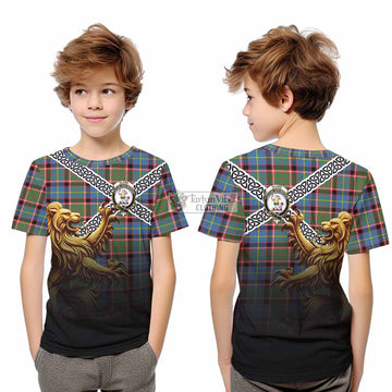 Glass Crest Tartan Kid T-Shirt with Golden Lion Emblem Celtic Style - Tartan Vibes Clothing
