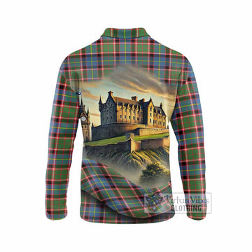 Glass Tartan Family Crest Long Sleeve Polo Shirt with Scottish Ancient Castle Style - Tartan Vibes Clothing