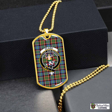 Tartan Vibes Clothing Glass Tartan Dog Tag Necklace with Family Crest