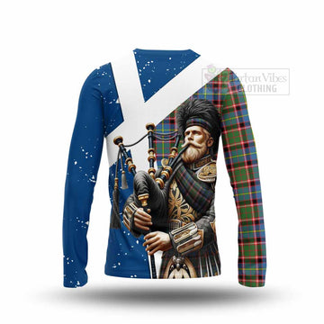 Glass Tartan Long Sleeve T-Shirt with Family Crest Scottish Bagpiper Vibes - Tartan Vibes Clothing