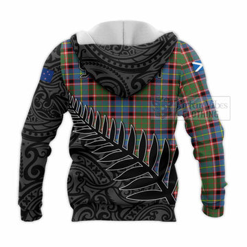 Tartan Vibes Clothing Glass Crest Tartan Knitted Hoodie with New Zealand Silver Fern Half Style
