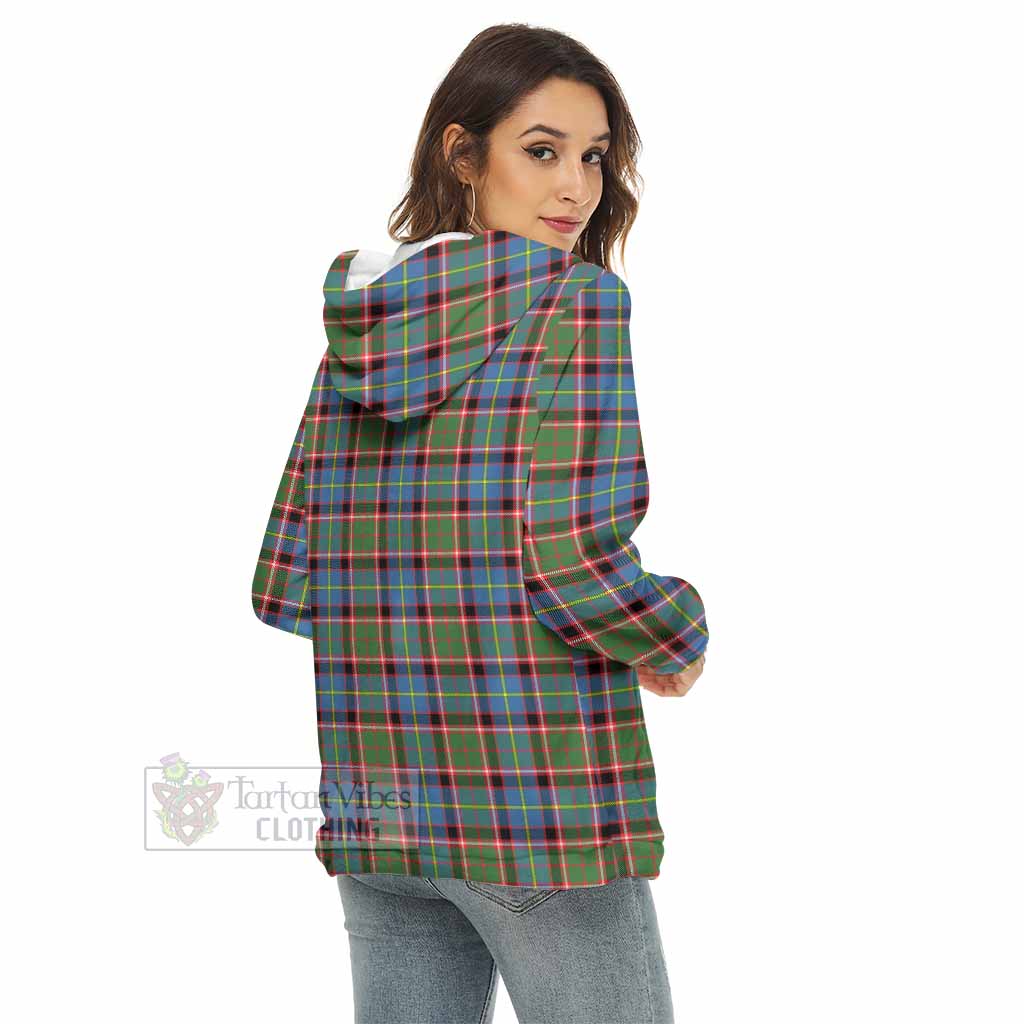 Glass Tartan Women's Borg Fleece Hoodie with Half Zip with Family Crest - Tartan Vibes Clothing