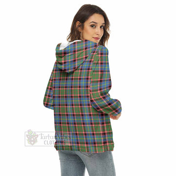Glass Tartan Women's Borg Fleece Hoodie with Half Zip with Family Crest - Tartan Vibes Clothing