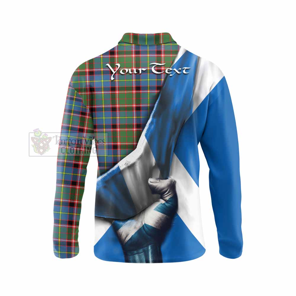 Tartan Vibes Clothing Glass Tartan Long Sleeve Polo Shirt with Family Crest Scotland Patriotic Style