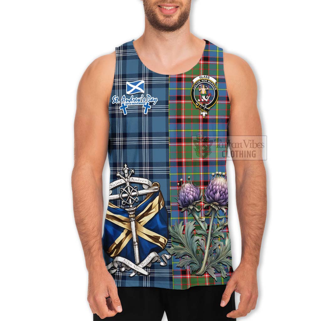 Glass Tartan Men's Tank Top Happy St. Andrew's Day Half Tartan Style - Tartan Vibes Clothing