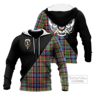 Glass Tartan Knitted Hoodie with Family Crest and Military Logo Style Unisex Knitted Zip Hoodie - Tartan Vibes Clothing