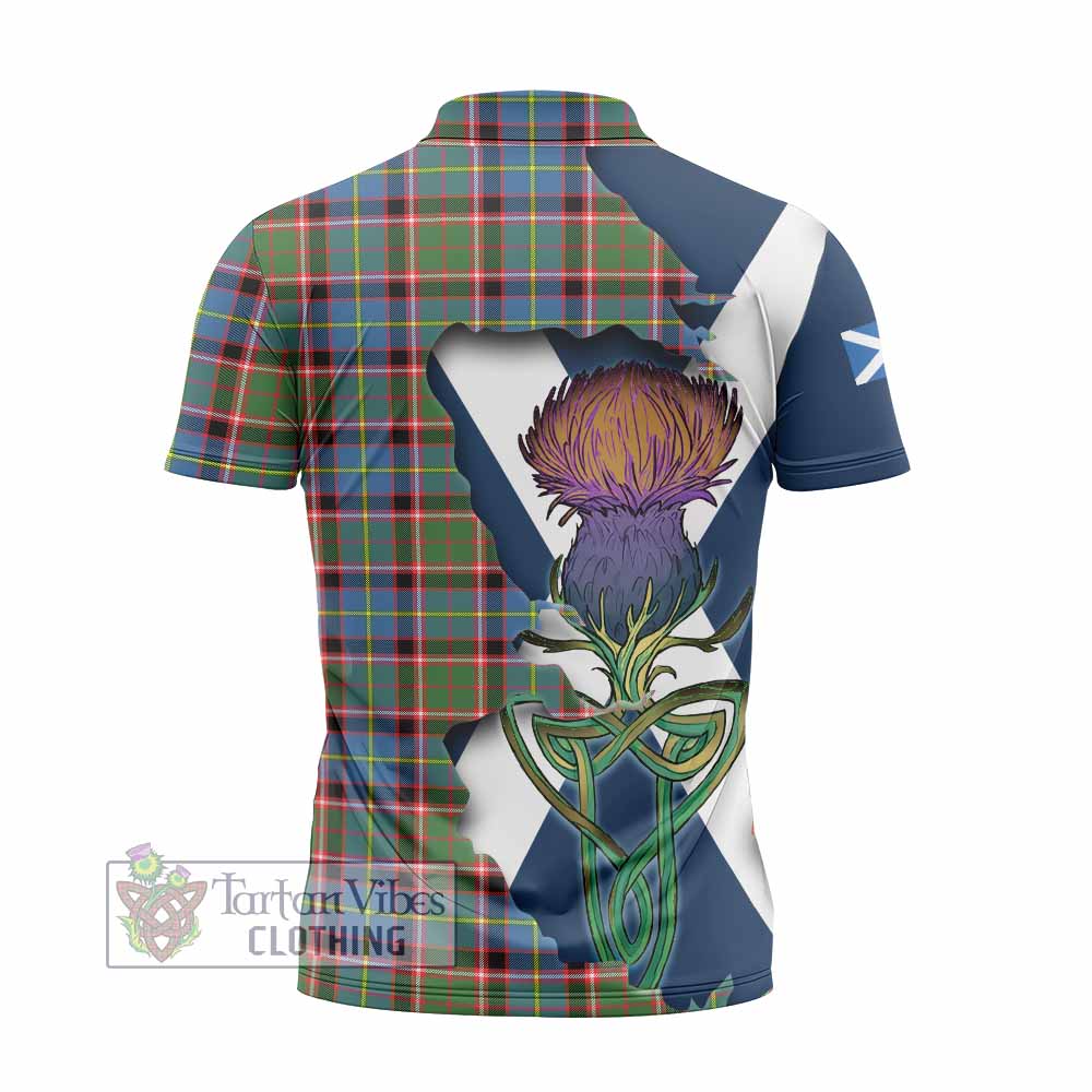 Tartan Vibes Clothing Glass Tartan Family Crest Zipper Polo Shirt Scottish Thistle Celtic Inspired