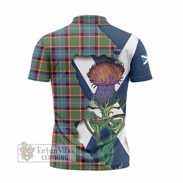 Tartan Vibes Clothing Glass Tartan Family Crest Zipper Polo Shirt Scottish Thistle Celtic Inspired