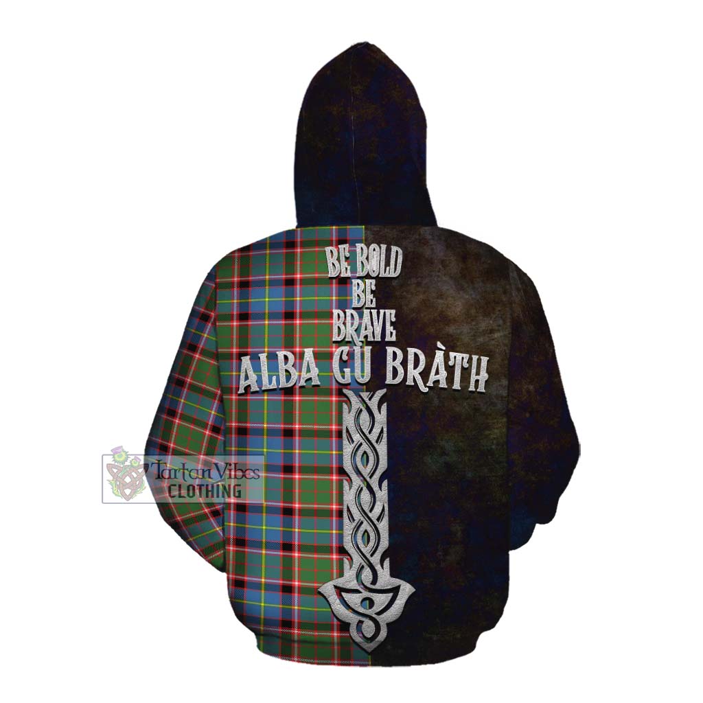 Tartan Vibes Clothing Glass Tartan Family Crest Cotton Hoodie Alba Gu Brath Be Brave Lion Ancient Style