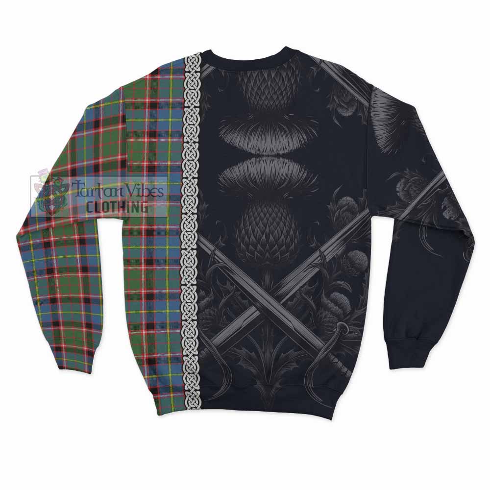 Glass Tartan Sweatshirt with Family Crest Cross Sword Thistle Celtic Vibes - Tartan Vibes Clothing