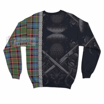 Glass Tartan Sweatshirt with Family Crest Cross Sword Thistle Celtic Vibes - Tartan Vibes Clothing