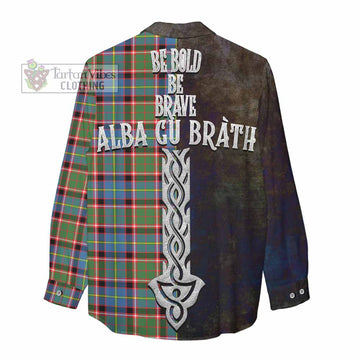 Tartan Vibes Clothing Glass Tartan Family Crest Women's Casual Shirt Alba Gu Brath Be Brave Lion Ancient Style