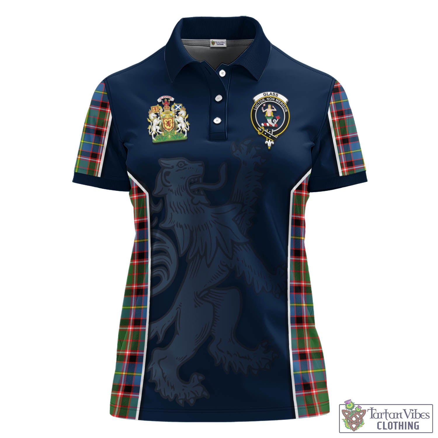 Tartan Vibes Clothing Glass Tartan Women's Polo Shirt with Family Crest and Lion Rampant Vibes Sport Style
