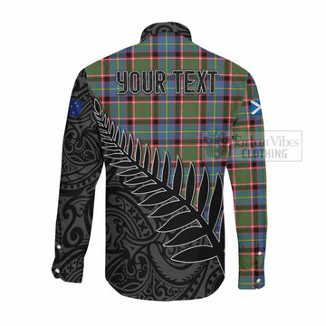 Tartan Vibes Clothing Glass Crest Tartan Long Sleeve Button Shirt with New Zealand Silver Fern Half Style