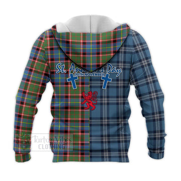 Glass Tartan Knitted Hoodie Happy St. Andrew's Day Half Tartan Style - Tartan Vibes Clothing