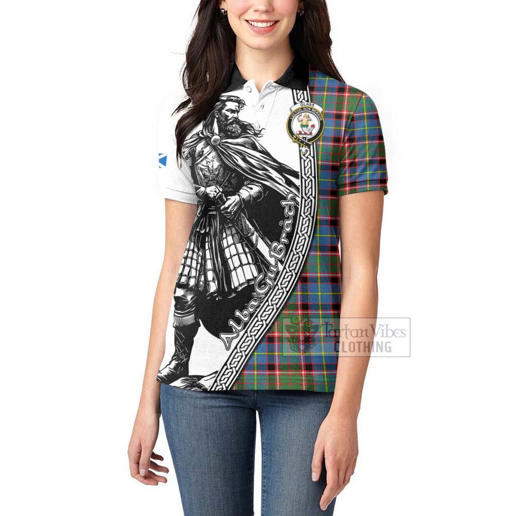 Glass Tartan Clan Crest Women's Polo Shirt with Highlander Warrior Celtic Style - Tartan Vibes Clothing