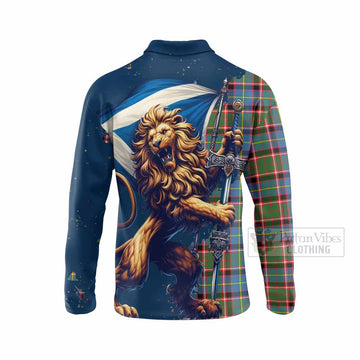 Glass Tartan Family Crest Long Sleeve Polo Shirt with Scottish Majestic Lion - Tartan Vibes Clothing