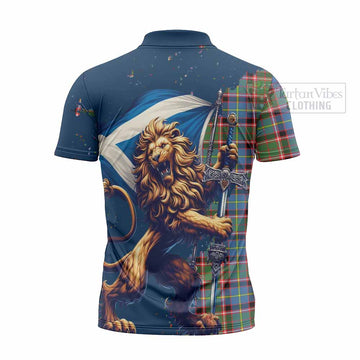 Glass Tartan Family Crest Zipper Polo Shirt with Scottish Majestic Lion - Tartan Vibes Clothing