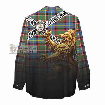 Glass Crest Tartan Women's Casual Shirt with Golden Lion Emblem Celtic Style - Tartan Vibes Clothing