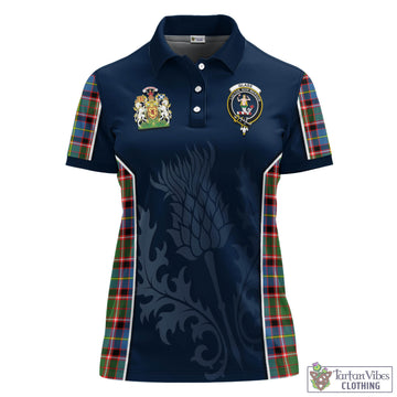 Glass Tartan Women's Polo Shirt with Family Crest and Scottish Thistle Vibes Sport Style