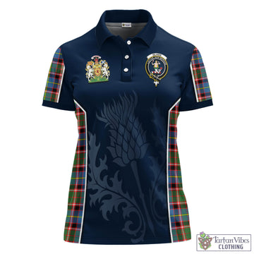 Glass Tartan Women's Polo Shirt with Family Crest and Scottish Thistle Vibes Sport Style - Tartan Vibes Clothing