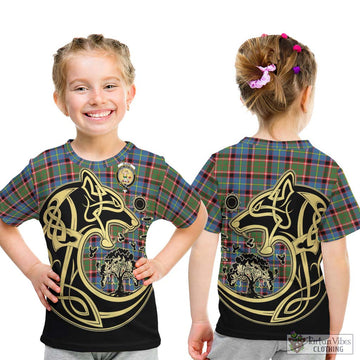 Glass Tartan Kid T-Shirt with Family Crest Celtic Wolf Style - Tartan Vibes Clothing