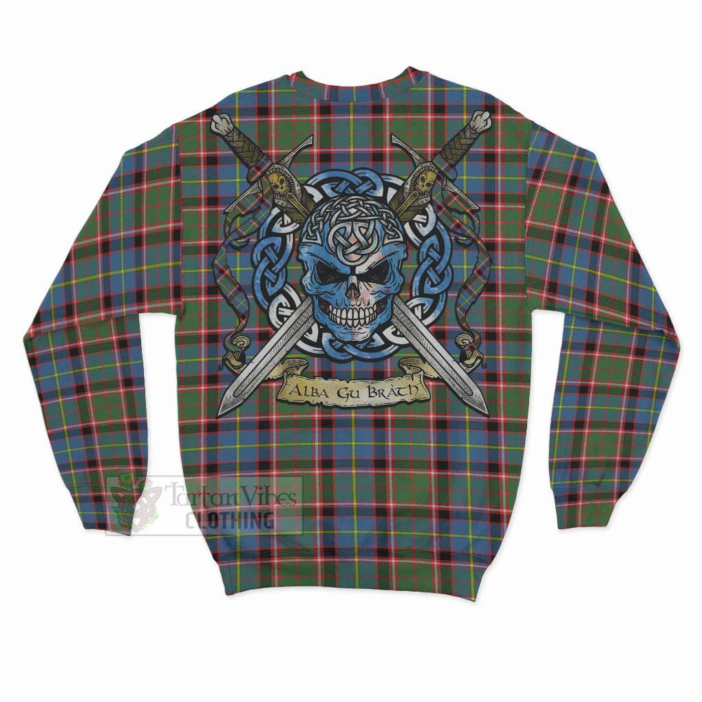 Glass Tartan Sweatshirt with Family Crest Celtic Skull Style - Tartan Vibes Clothing