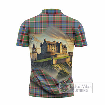 Glass Tartan Family Crest Zipper Polo Shirt with Scottish Ancient Castle Style - Tartan Vibes Clothing