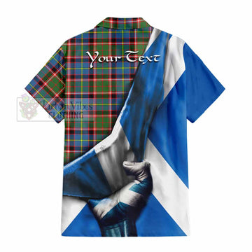 Tartan Vibes Clothing Glass Tartan Short Sleeve Button Shirt with Family Crest Scotland Patriotic Style